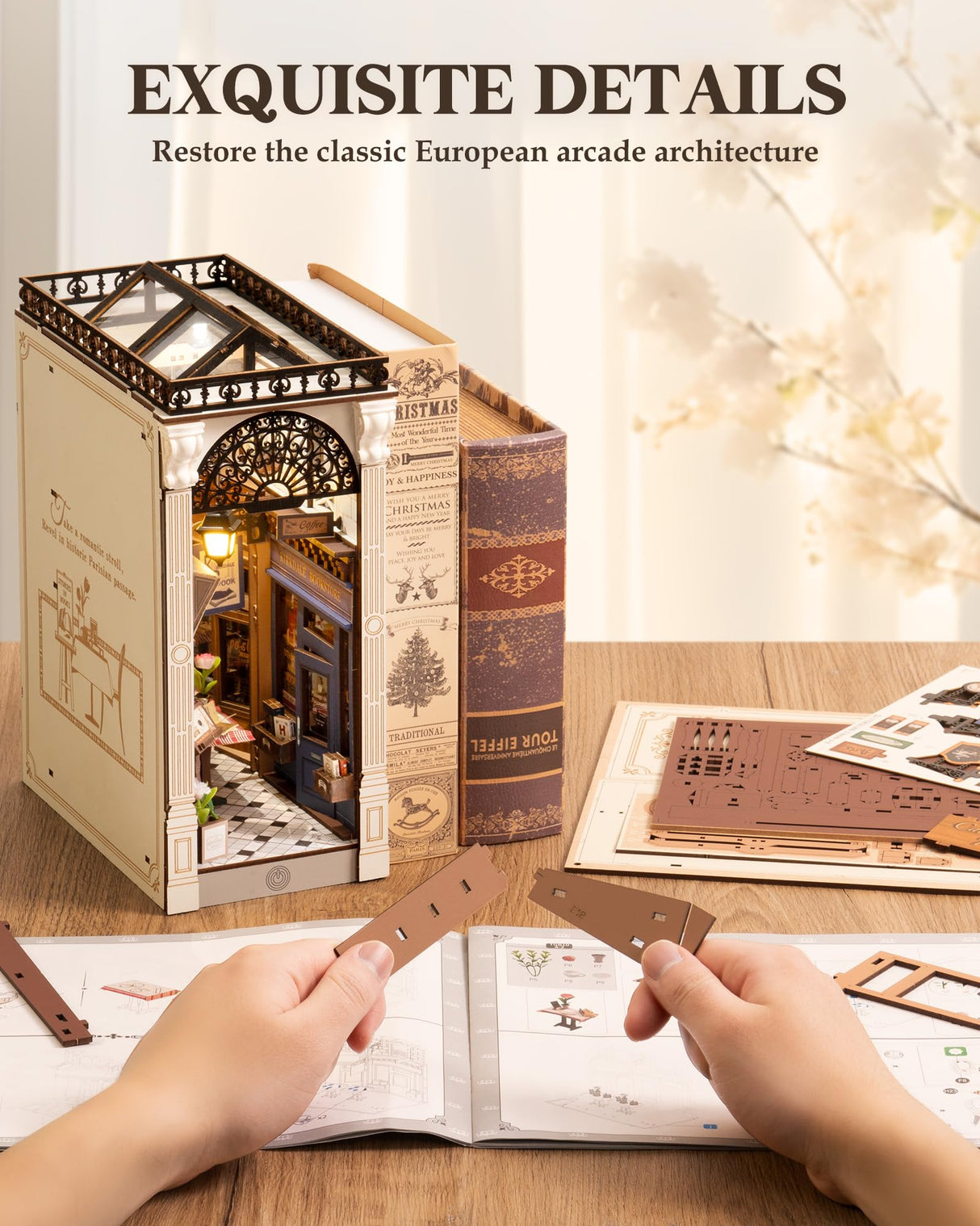 ROBOTIME DIY Book Nook Kits Dollhouse Room Bookstore Miniature House with LED Light 3D Wooden Puzzles for Adults Booknook Bookshelf Insert Decor Diorama Kit Unique Gifts（Arcade Dating） ROBOTIME