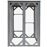 PawHut Outdoor Cat House, Catio Wooden Feral Cat Shelter, Cat Cage with Platforms, Large Enter Door, Weather Protection Asphalt Roof, 71" L, Gray PawHut