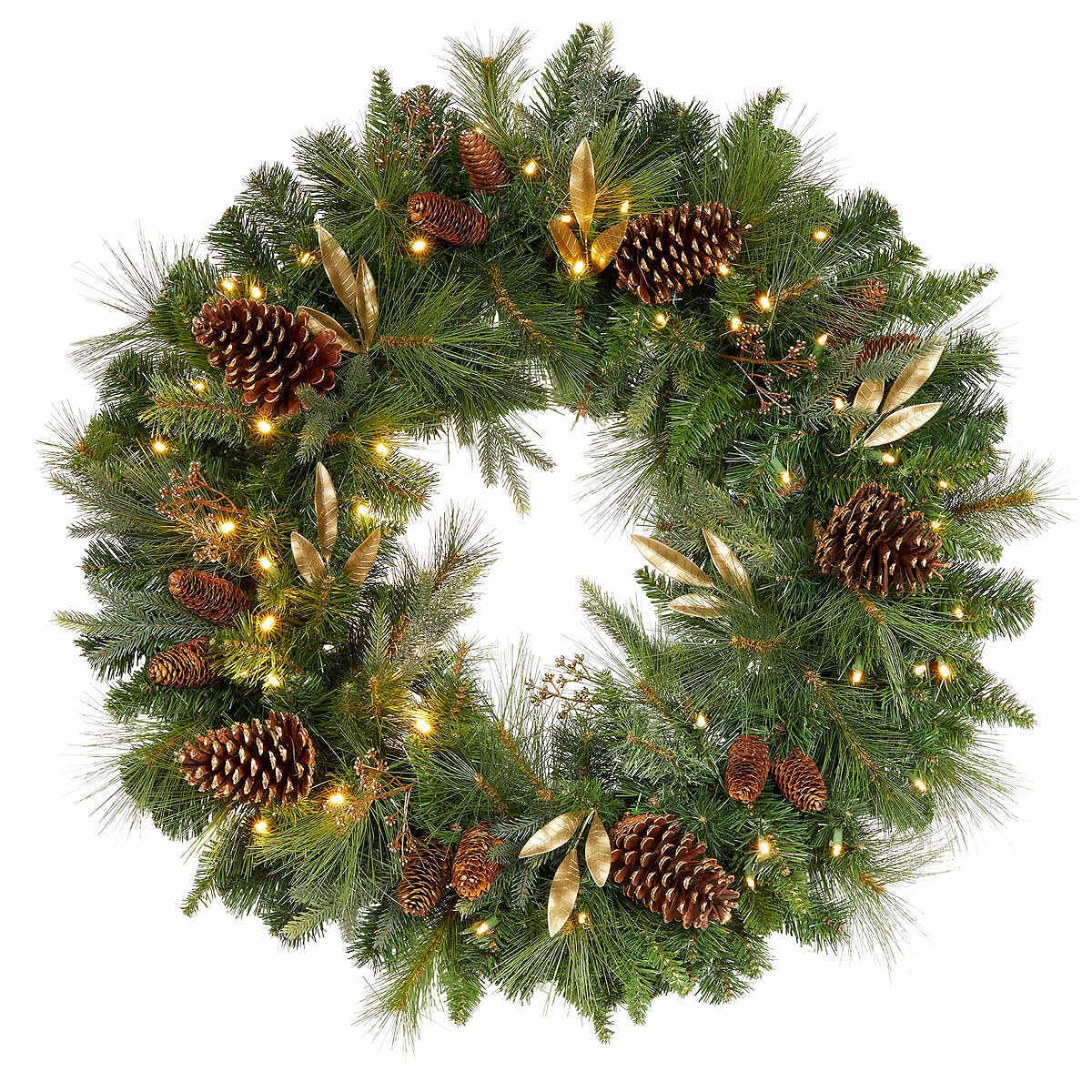 32" Pre-Lit 50 LED Timer Lights Artificial Christmas Wreath w Various Greenery