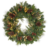 32" Pre-Lit 50 LED Timer Lights Artificial Christmas Wreath w Various Greenery Generic