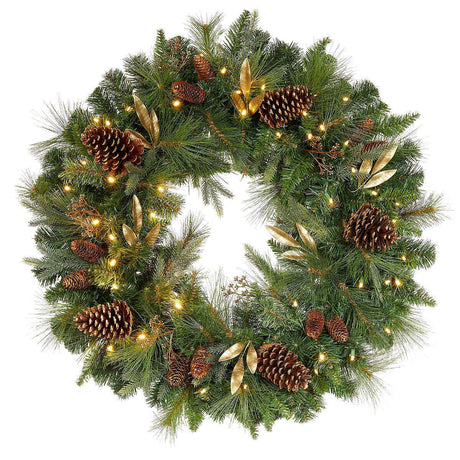 32" Pre-Lit 50 LED Timer Lights Artificial Christmas Wreath w Various Greenery Generic