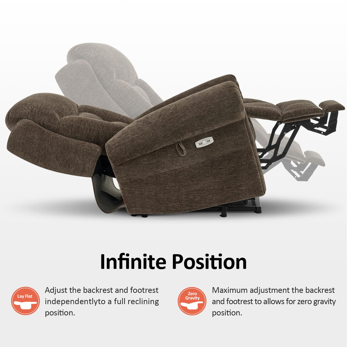 MCombo Triple Motor Power Lift Recliner Chair with Massage and Lumbar&seat Heating, Rolled Arms, Adjustable Headrest for Elderly People, Fabric 7888 (Coffee, Medium) MCombo