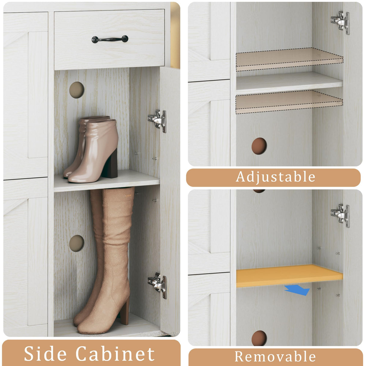 HUAHUU Shoe Cabinet with 2 Flip Drawers & Side Cabinet, Shoes Cabinet with Adjustable Shelves, Shoe Storage with Drawer & Mounted Shoe Rack for Entryway, Hallway, Shoe Organizer Cabinet, White HUAHUU