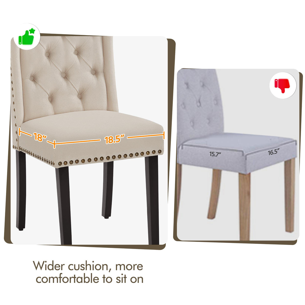 Yaheetech Dining Chairs Upholstered Fabric Chairs Tufted Kitchen Chairs with Solid Wood Legs, Nailhead Trims for Dining Room Kitchen and Restaurant, 1 Package of 2pcs, Beige Yaheetech