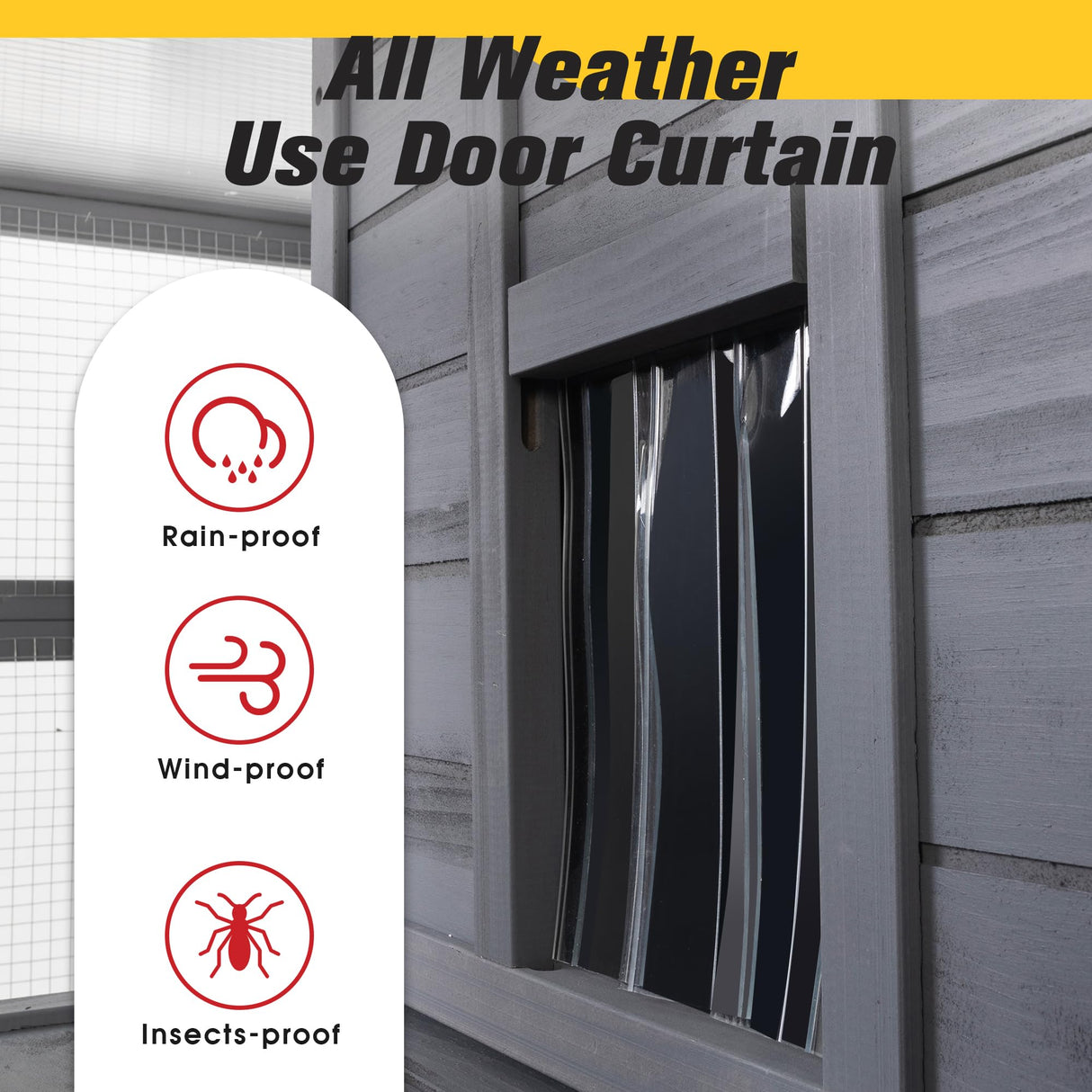 COZIWOW Upgraded Extra Large Cat Catio Equipped 4-Way Pet Door, Outdoor Wood Kitty Cage House with Insulation Condo, Patio Window Attach Cat Enclosure Playpen w/Weatherproof PVC Cover, Gray COZIWOW