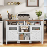 YITAHOME 55'' Farmhouse Buffet Cabinet with Storage, Large Sideboard Cabinet with 2 Doors & Open Storage, Versatile Coffee Bar Table for Kitchen & Living Room (White) YITAHOME