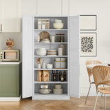 MIIIKO Metal Pantry Cabinet, Utility Storage Cabinets with 2 Doors and 5 Shelves, Versatile Freestanding Tall Cupboard for Kitchen, Bedroom, Laundry Room and Office, 71" H x 15.7" D x 31.5" W MIIIKO