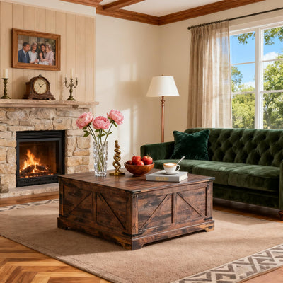 Vabches 35.4" Lift Top Coffee Table, Farmhouse Square Coffee Tables with Storage for Living Room, Center Table with USB Charging Station and Hidden Space, Grey