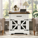 RALGEND White Farmhouse End Table with Charging Station, 24" Large Sofa Side Table with Drawer, Large End Table for Living Room, Wooden Nightstand with Outlet, Square, White and Walnut 66BZUWH RALGEND