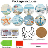 askkqtx 8 Pcs Beach Diamond Art Coasters Kits with Holder, Sea Diamond Painting Coasters Kits for Adults, Light House DIY 5D Diamond Dots Small Mini Kit Full Drill Art Craft Supplies 4X4 Inch askkqtx
