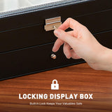 CO-Z Sunglasses Organizer with 12 Slots, Multiple Eyeglasses Eyewear Display Case for Women Men, 2 Story Leather Multi Sunglasses Jewelry Collection Holder with Drawer CO-Z