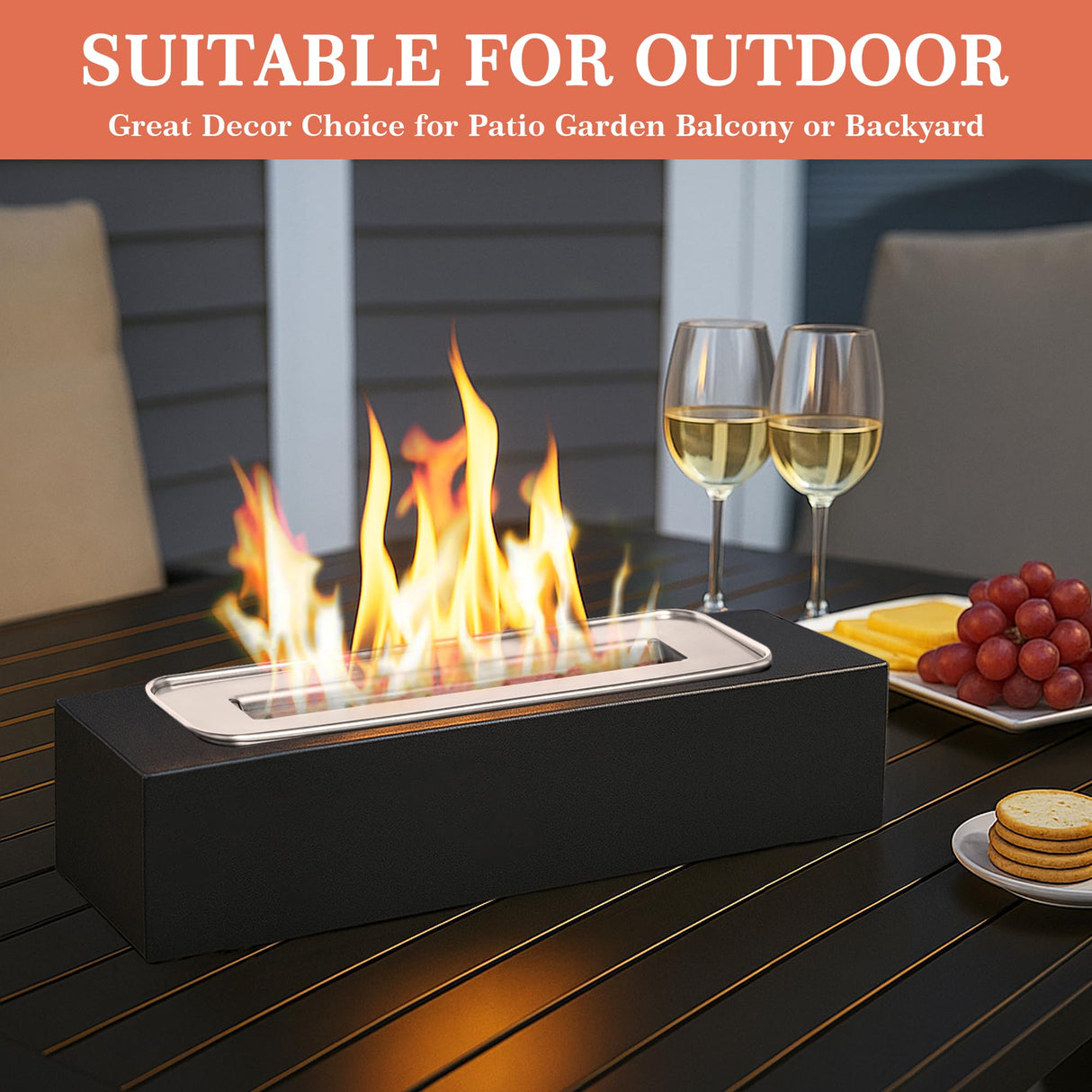 Tabletop Fire Pit with Smores Kit, Table Top Firepit Smores Maker, Portable Outdoor Fireplace Tabletop Decor Home Patio Balcony Backyard Gifts for Mom Dad Men - White Elephant Unique Gift, Black HRANBOTY