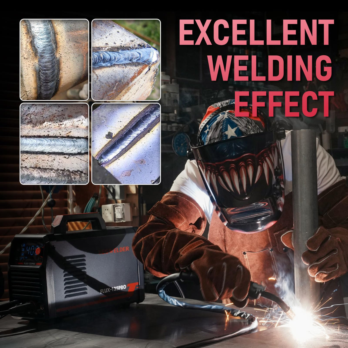 YESWELDER 135Amp MIG Welder,110V Flux Core Welder Flux MIG/Lift TIG/Stick 3-in-1 Large LED Digital Display Welding Machine IGBT Inverter Welder FLUX-135PRO YESWELDER