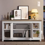 YITAHOME TV Stands for Living Room, Farmhouse Entertainment Center with Storage, Media Console TV Cabinet for 55 Inch TV with Adjustable Shelf & Open Shelves, Grey Wash &White YITAHOME