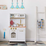 Teamson Kids Little Chef Boston Compact Farmhouse Interactive Wooden Play Kitchen with Sink, Oven, Microwave and Storage Space for Easy Clean Up, White with Gold Finishes Teamson Kids