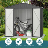 Gizoon Outdoor Storage Shed 8 x 6 FT, Galvanized Metal Garden Shed with Double Lockable Doors, Outdoor Storage Clearance for Backyard Patio Lawn-Dark Grey Gizoon