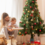 Huwena Christmas Tree Stand for Live Trees, Real Xmas Tree Holder Base Cast Iron, Supports up to 8ft, 4-Inch Diameter, 120lb Weight Capacity for Christmas Rustic Decoration (Bell, Bow Style) Huwena