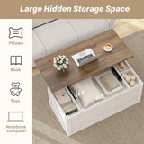 REVOMINCA Farmhouse Lift Top Coffee Table, 48" Large Coffee Table for Living Room, Wood Center Table with Hidden Storage Compartment and Sliding Barn Doors, White REVOMINCA
