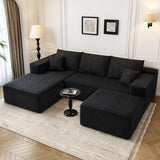107.5" Cloud Modular Sectional Sofa with 1 Ottoman,Modern Minimalist Upholstered Couches, Comfort U Shaped Sofa for Living Room,Deep Seat Corner Couch，No Assembly Required (Black,Left Facing Chaise) Settab