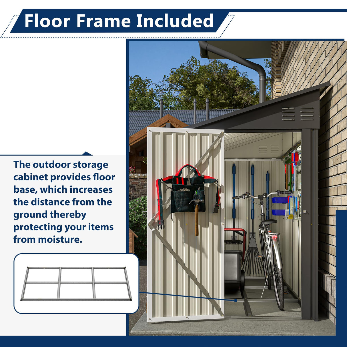 LZbeiteM Shed Lean to Storage Shed, Outdoor 4' x 8' Metal Wall Side Storage Sheds & Outdoor Storage, Garden Storage Cabinet for Backayrd, Patio and Outdoor Use,Black LZBEITEM