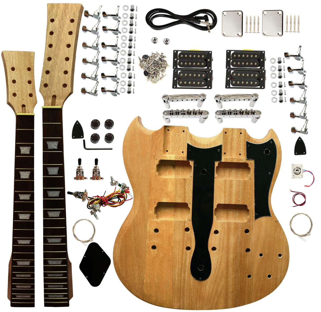 DIY Unfinished Electric Guitar Kit Double Guitar Neck and Body with Mahogany Body Mahogany Neck DYED Poplar Laminated Fingerboard Chrome Hardware with All Accessories Build Your Own Guitar sdwu&tong