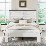 madeslves Farmhouse Full Size Wooden Bed Frame with Headboard, Boho Platform Bedframe, Sturdy Metal Slats Support, No Box Spring Needed, Noise Free, Easy Assembly, White madeslves