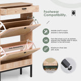 Yechen Shoe Rack Storage Organizer with 2 Natural Semi-Circular Rattan Doors, Entryway Wooden Shoe Cabinet for Sneakers, Leather Shoes, High Heels, Slippers (1 Piece, Oak) Yechen