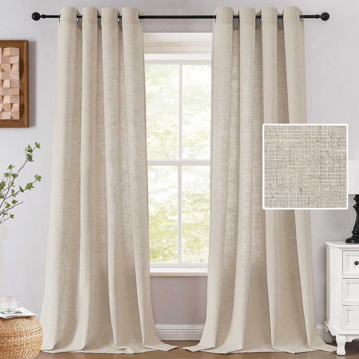 H.VERSAILTEX Linen Curtains 84 Inch Length for Living Room 2 Panel Set Neutral Modern Farmhouse Window Privacy Light Filtering Drapes for Farmhouse Window Treatment Curtains, 52 x 84 - Linen H.VERSAILTEX