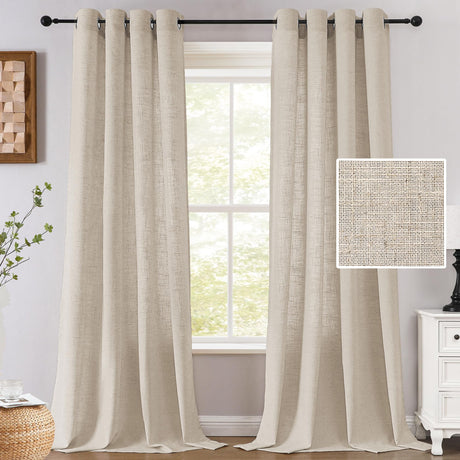 H.VERSAILTEX Linen Curtains 84 Inch Length for Living Room 2 Panel Set Neutral Modern Farmhouse Window Privacy Light Filtering Drapes for Farmhouse Window Treatment Curtains, 52 x 84 - Linen H.VERSAILTEX