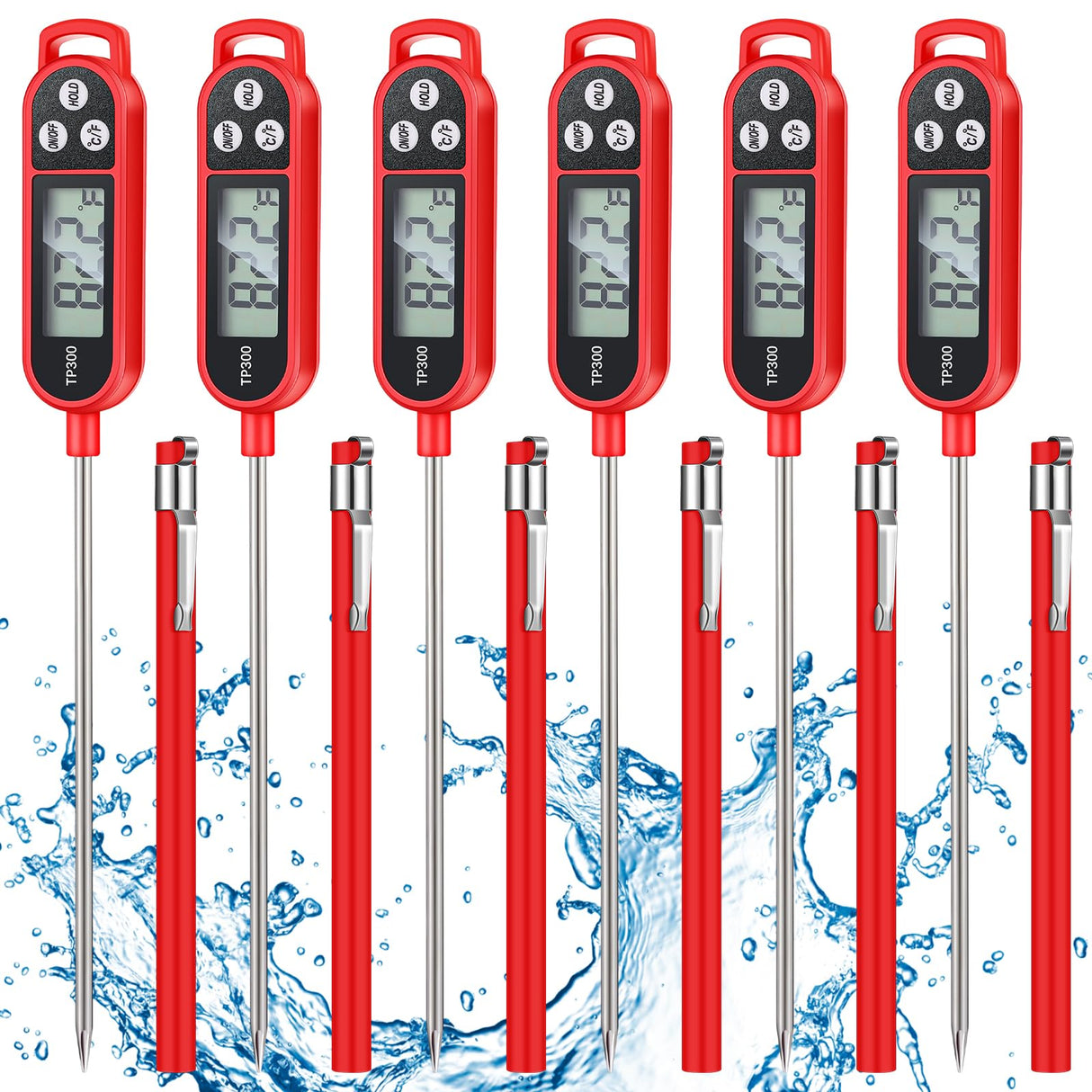 Copkim 6 Pcs Meat Thermometer Food Thermometer with Probe Water Liquid Instant Read Digital Thermometer Cooking Thermometer Supplies BBQ Kitchen Thermometer for Cooking Milk Yogurt (Red) Copkim