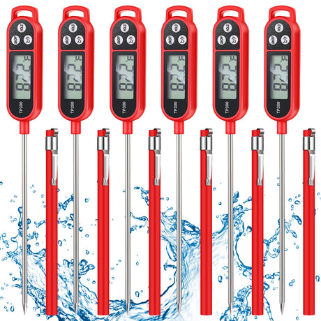 Copkim 6 Pcs Meat Thermometer Food Thermometer with Probe Water Liquid Instant Read Digital Thermometer Cooking Thermometer Supplies BBQ Kitchen Thermometer for Cooking Milk Yogurt (Red) Copkim