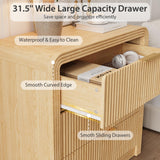 Fluted 3 Drawer Dresser, 31.8'' Tall Dresser for Bedroom, Modern Wood Chest of Drawers with Round Edge & Metal Handle, Large Nightstand with 3 Drawers for Living Room, Hallway, Entryway (Natural Oak) Decofy