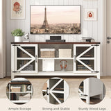 Algglobuy Modern Farmhouse Tv Stand for TVs up to 70 Inch, 58 Inch Entertainment Center with Iron Mesh Door & 2 Adjustable Shelves, Media TV Console Table for Living Room, White (White, 58 Inch) Algglobuy