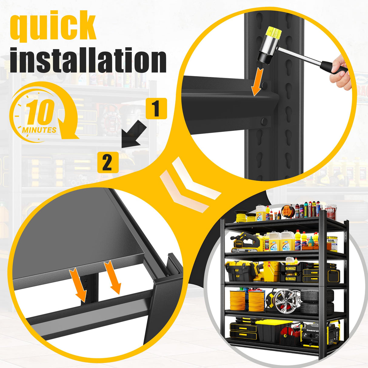 Leariso 4-Tier Heavy Duty Metal Garage Shelving Units, Adjustable & Detachable Storage Shelves, Industrial Steel Rack Shelf for Garage Storage, Tools, & Equipment (Black-63.00H*39.37W, 15.75D-4Tier) Leariso