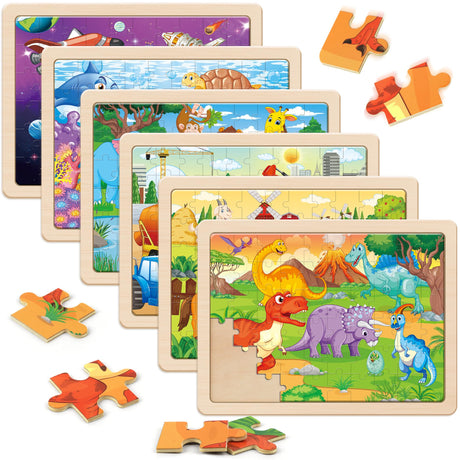 SYNARRY Wooden Puzzles for Kids Ages 4-6, 6 Packs 60 PCs Jigsaw Puzzles Preschool Educational Toys Gifts for Children Ages 4-8, Kids Puzzles for 4+ Year Olds Boys Girls, Wood Puzzles Ages 3 4 5 6 7 8 SYNARRY