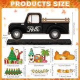 Anglechic 34 Pcs Small Interchangeable Christmas Truck Decor Holiday Seasonal Sign Farmhouse Rustic Wooden Tier Tray Decoration Home Office Desk Welcome Ornament Thanksgiving Gift Anglechic