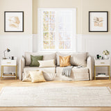 Masupu Nightstand with Charging Station,3-Tier Modern Bedside Night Stand with Storage Drawer and Shelf,Small End Side Table for Bedroom,Living Room,White Masupu