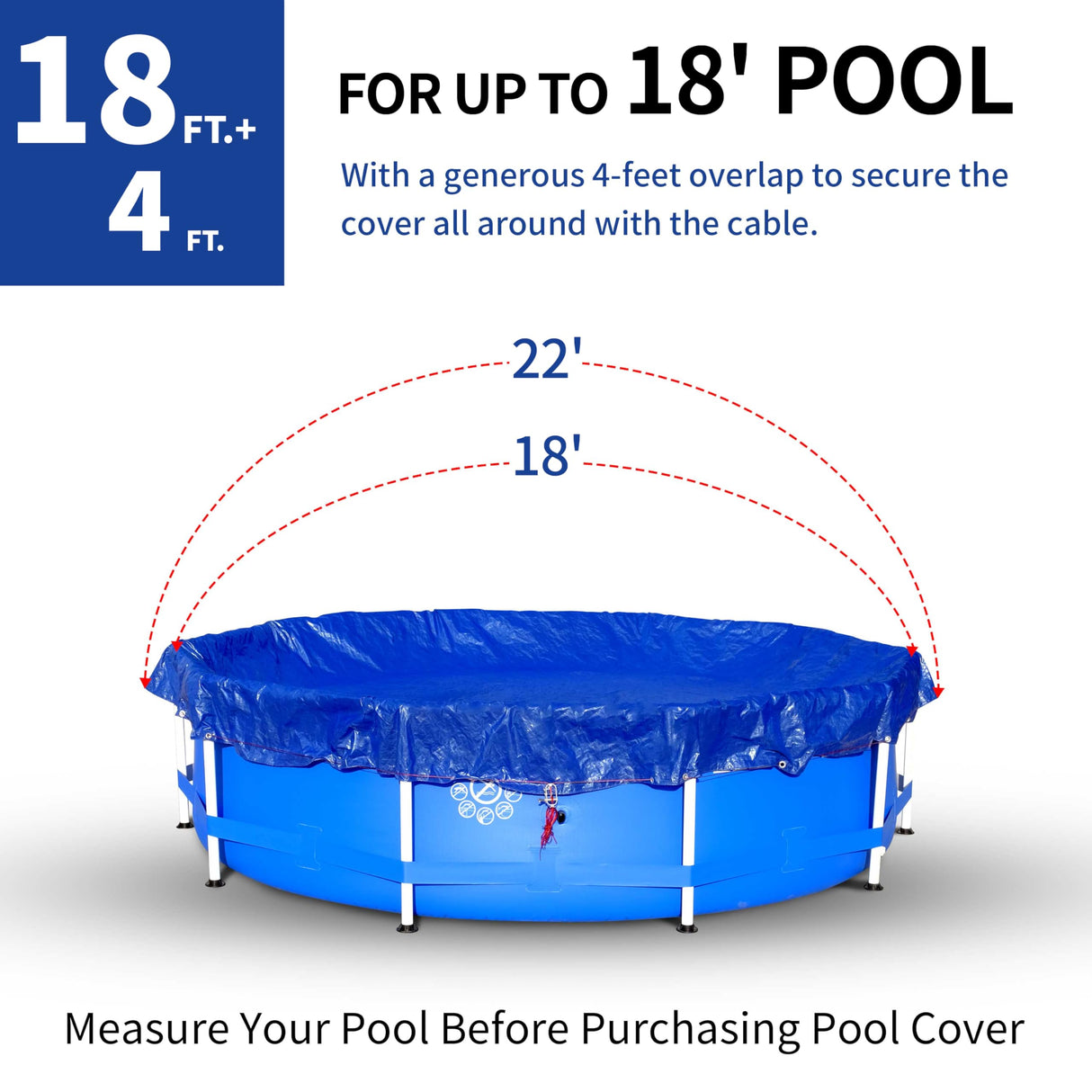 22Ft Pool Cover for(18Ft) Above Ground Pool,Heavy Duty Above Ground Pool Cover Includes Winch and Cable,Winter Pool Cover Strength&Durability,UV Protection, Blue/Black(Cover Only) RAINDEWAY