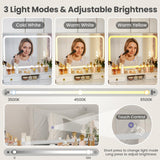 Pamapic Vanity Desk with Upgraded Silent Slides, Golden Handles 3 Lighting Modes Small Vanity with Charging Station, Makeup Vanity with Lights and Storage Vanity Benches Pamapic