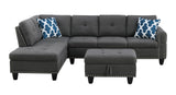 HBRR Reversible Sectional Sofa with Ottoman, Living Room Set, Left Facing Chaise, 2 Cup Holders, 2 Throw Pillows, Dark Gray, 71" D x 98" W x 33" H HBRR