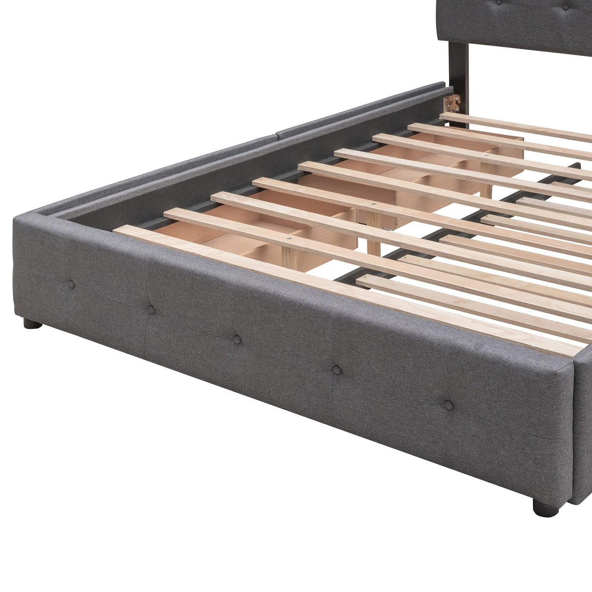 Queen Size Platform Bed, Linen Fabric Upholstered Platform Bed Frame with 2 Storage Drawers and 1 Twin XL Trundle, for Kids/Teen/Adults, Wooden Slats Support (Dark Gray, Linen) Bellemave