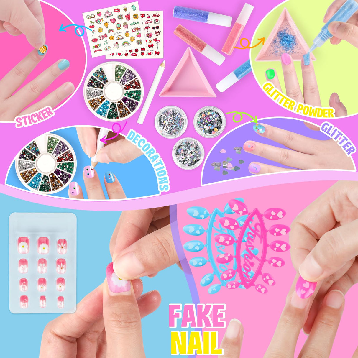 Kids Nail Polish Set for Girls, Nail Art Kit with Nail Dryer & Storage Case, Non-Toxic Peel-Off Quick Dry Nail Polish for Kids, Birthday Christmas Gift for Kids Ages 6-12 FUSPWEAO