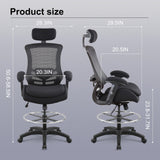 BOLISS High-Back Ergonomic Mesh Computer Office Drafting Chair with Super Soft Adjustable Arms Molded Foam Double Seat Cushion Adjustment Lumbar Support and Big Foot Ring - Black BOLISS