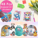 xackcme 48 Pcs Diamond Art Painting Sticker Kits for Kids, Animal Diamond Gem Stickers Kit, 5D Animals Gem Art Stickers Mosaic for Kids Gift for Boys Girls 4-8-10-12 Years Old xackcme