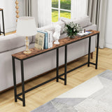 HOMERECOMMEND 70.8 Inch Console Table with USB Ports, Sofa Table with Charging Station, Narrow Entryway Table, Skinny Hallway Table,Rustic Brown HOMERECOMMEND