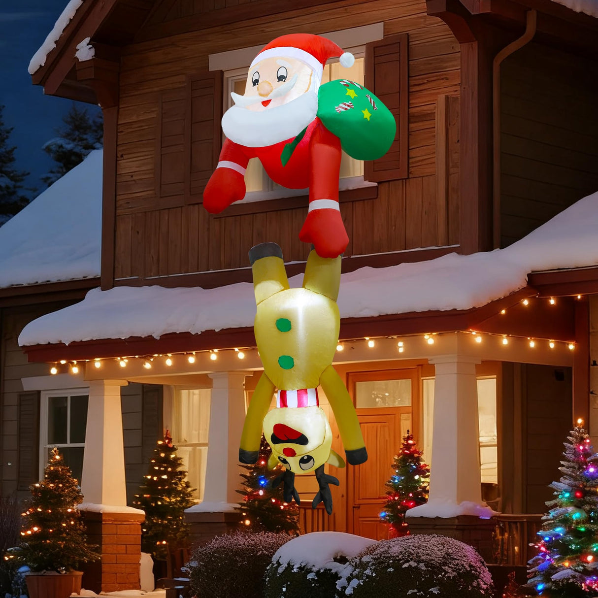 DR.DUDU 7 FT Christmas Inflatable Outdoor Decorations, Blow Up Santa Claus with Reindeer Hanging Xmas Inflatables Decor with LED Lights for Yard Lawn Porch Garden Holiday Party DR.DUDU