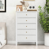 RoyalCraft White Fluted 5 Drawer Dresser for Bedroom, Tall Chest of Drawers with Ball Bearing Slide, Waterproof Lacquered Desktop,Modern Wood Storage Cabinet for Living Room RoyalCraft