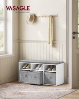 VASAGLE Shoe Bench with Cushion, Shoe Storage Bench with 6 Compartments and 3 Adjustable Shelves, Entryway Bench with 3 Storage Boxes, for Bedroom, Closet, Living Room, Cloud White ULSB101W14 VASAGLE