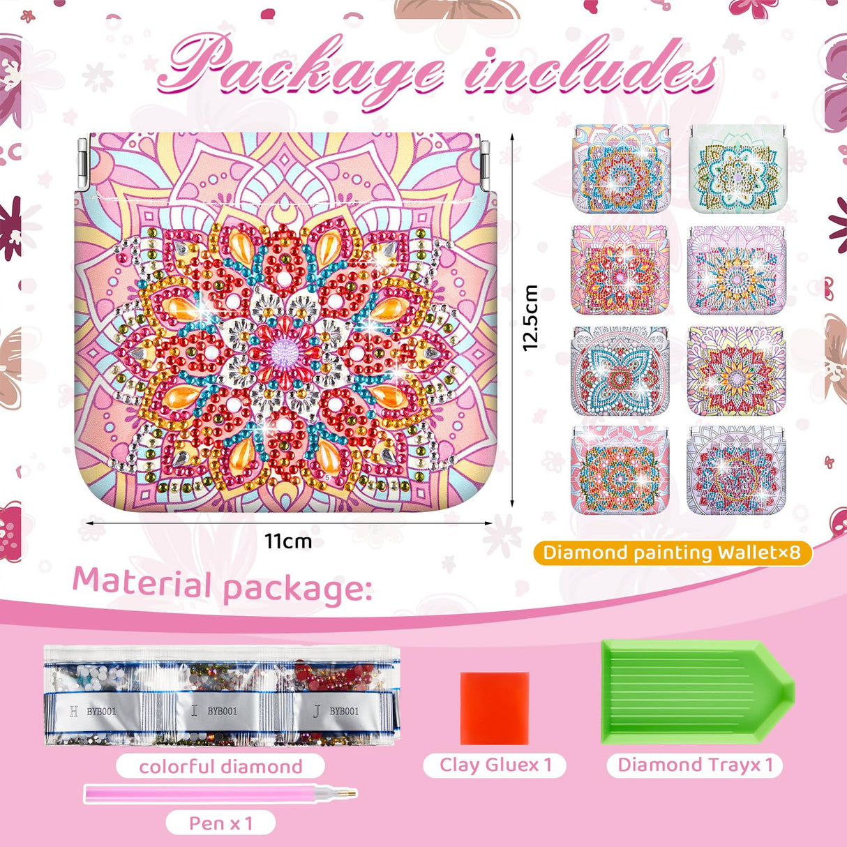 Sanwuta 8 Pcs Mandala DIY Diamond Painting Coin Purse Holder Makeup Bags Bulk Cosmetic Wallet Diamond Painting Kits Pocket Sanwuta