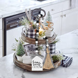 Farmhouse Plaid Wood Bead Garland with Tassel 40inch Hanging Decor Home Decorative Home Sign for Farmhouse Tiered Tray Wreath Elifel